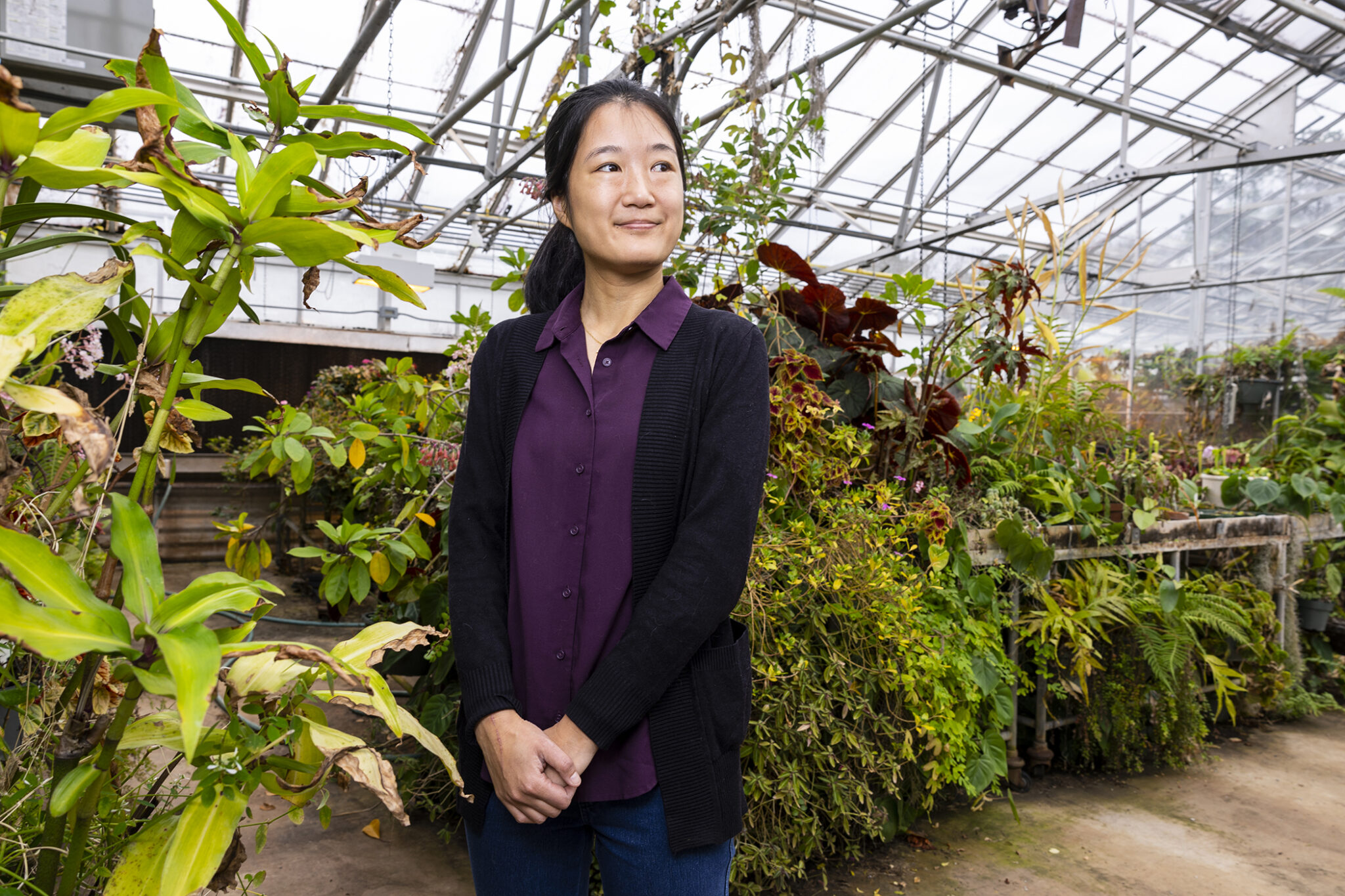 photo of woman in greenhouse, day