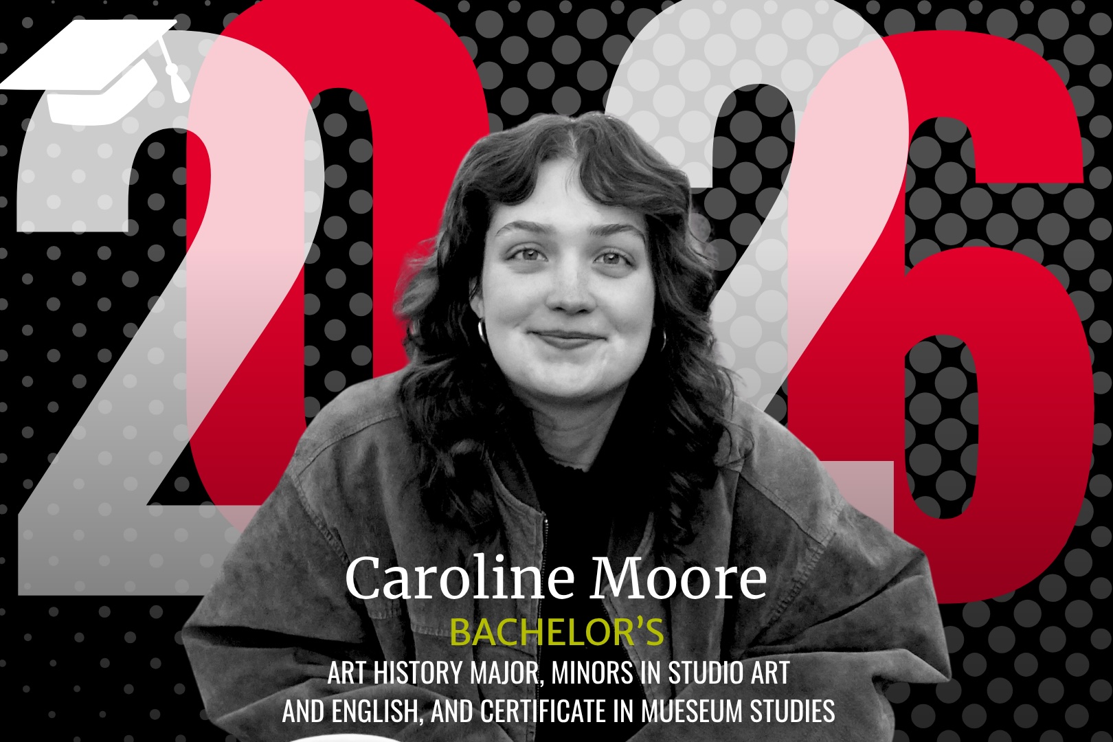 Caroline Moore in front of numbers 