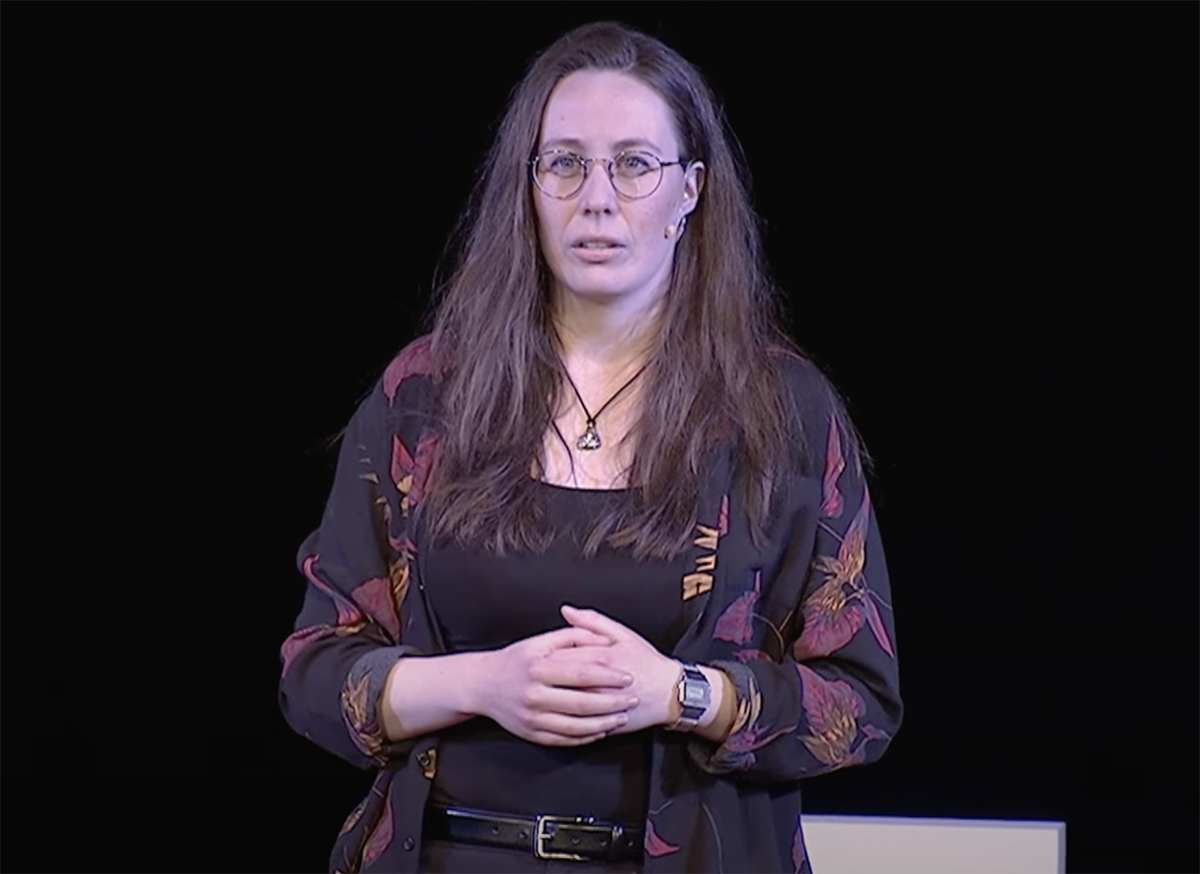 photo of woman, black screen in background