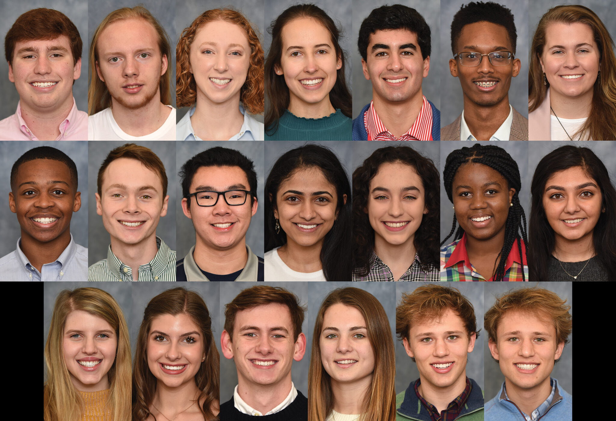 heads of 20 people in three rows