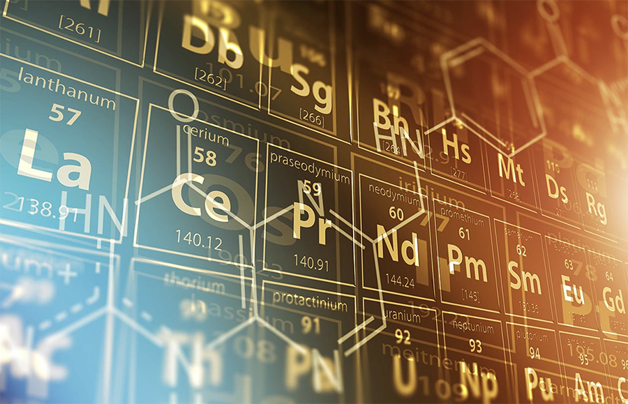 graphic of the periodic table with color gradient