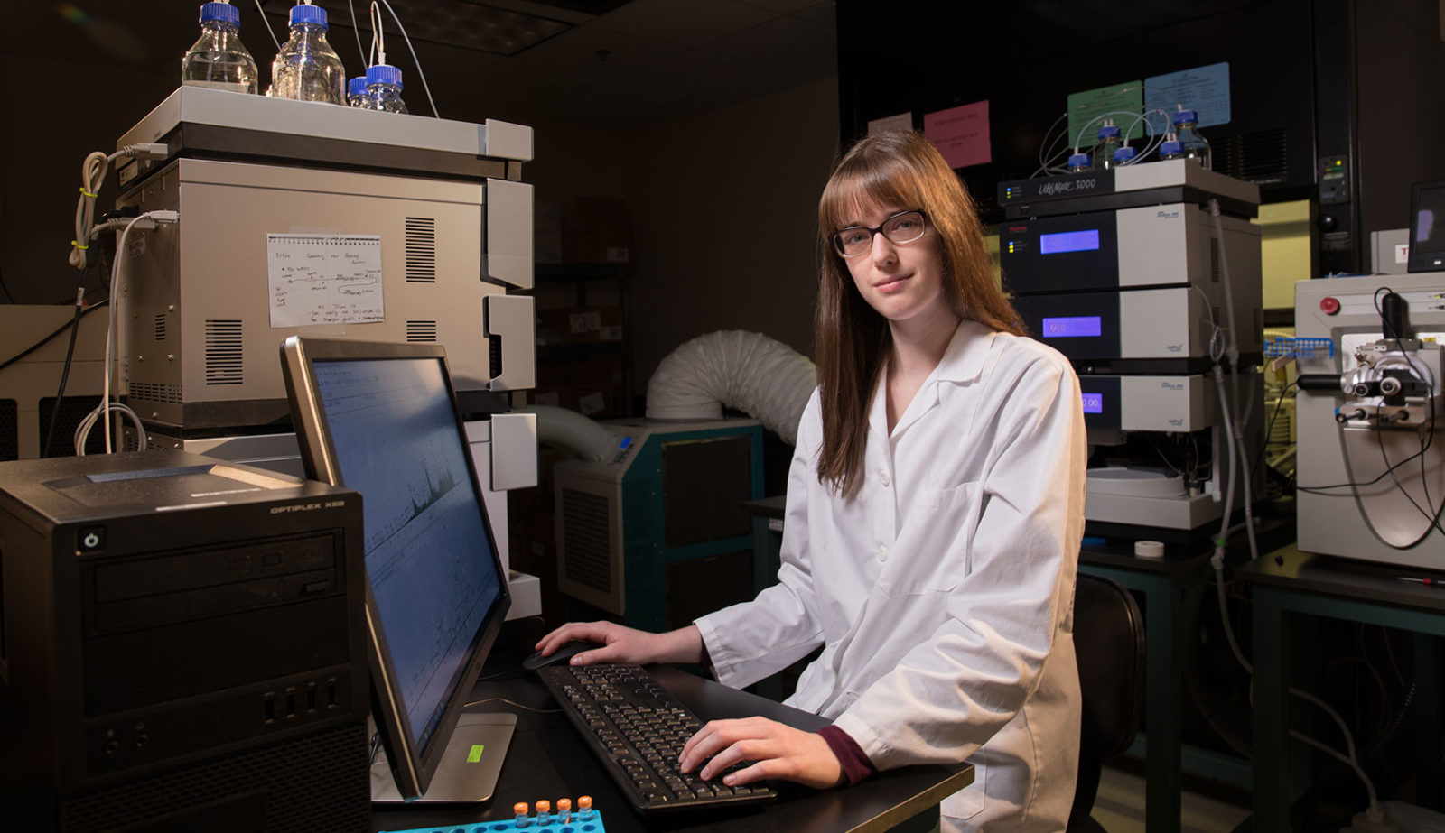 photo of woman in a lab with computer