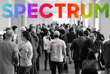 photo of corridor with people and graphic 