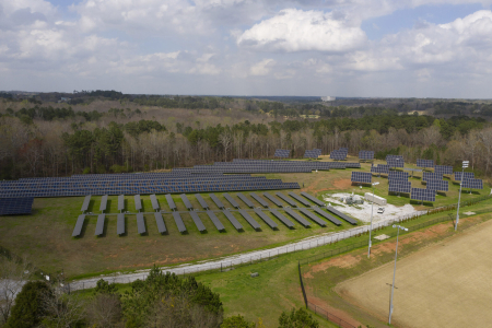 aerial photo of solar array