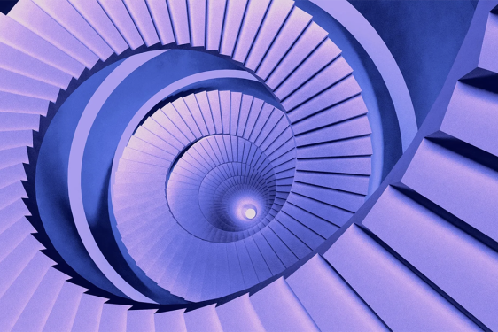 graphic of never-ending staircase, purple