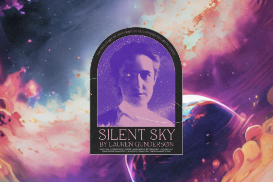 graphic with space photography, woman, and text in arch